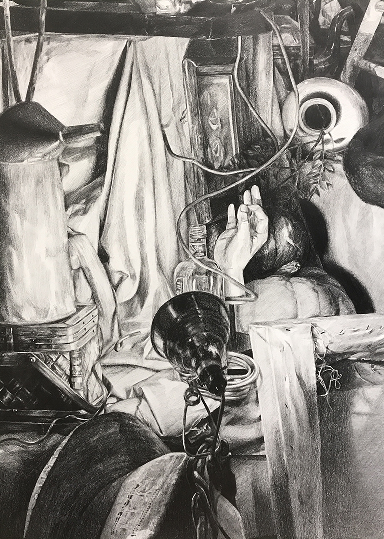 still life in graphite pencils