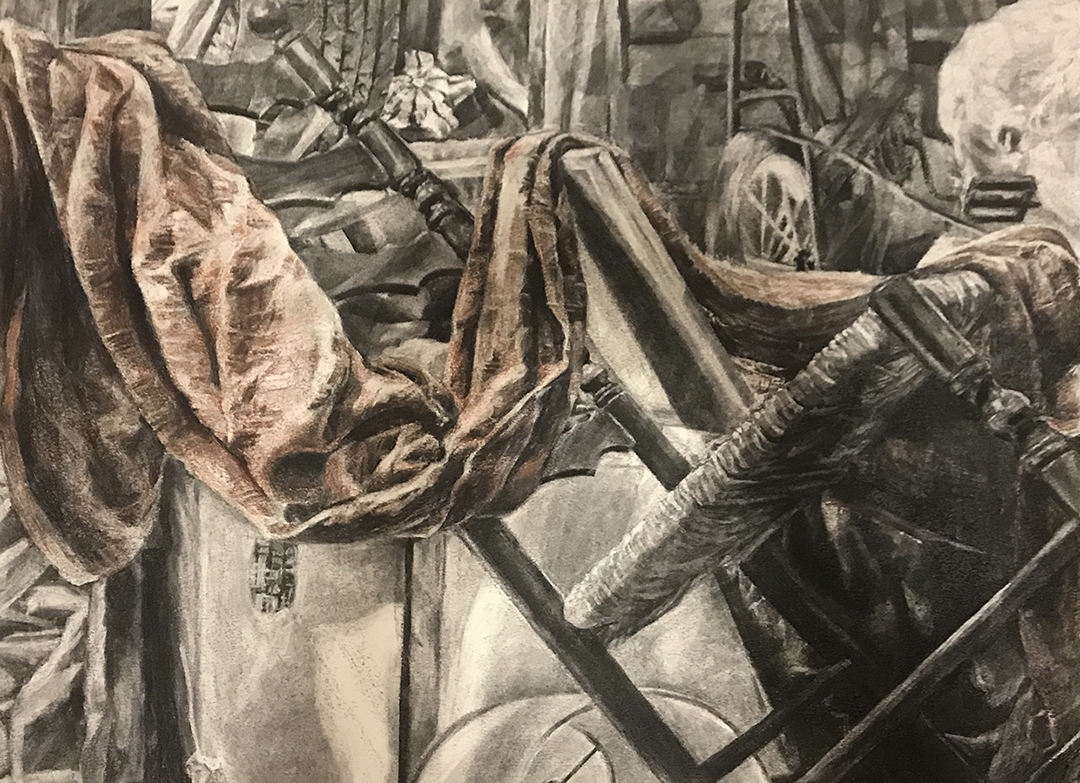 still life in charcoal and conte crayons